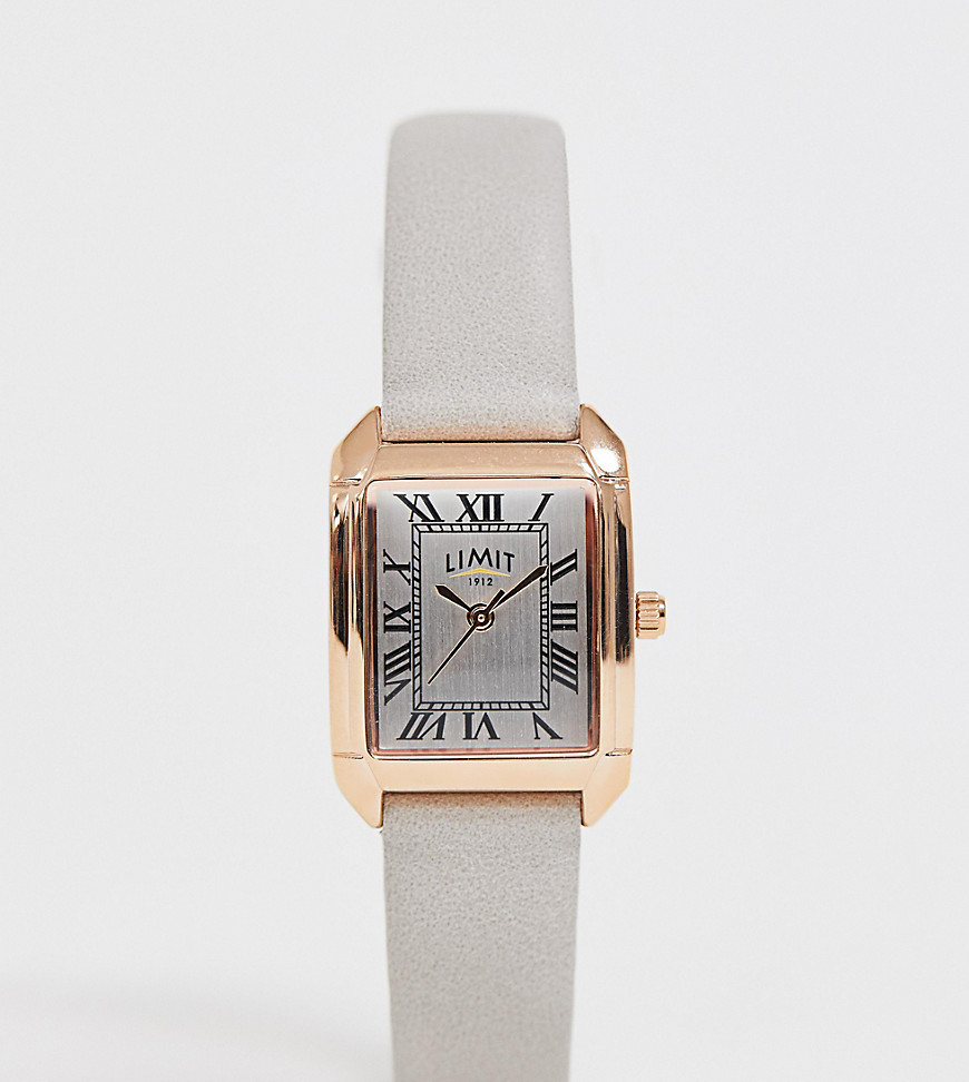 Limit faux leather watch in grey with rectangular dial