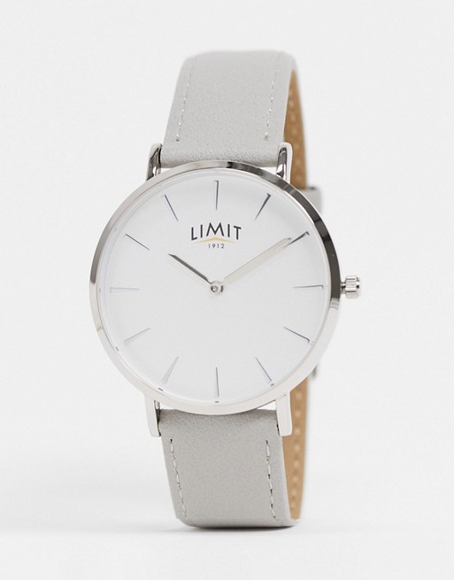 Limit faux leather watch in grey with silver/ white dial