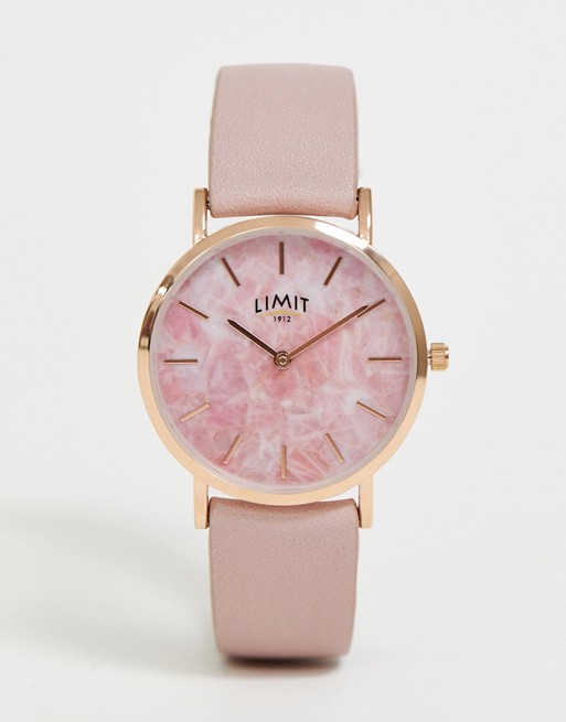 Limit faux leather watch in pink with marble dial