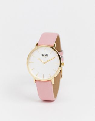 Limit faux leather watch in pink with silver/ white dial | ASOS
