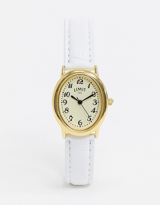 Limit faux leather watch in white with oval dial