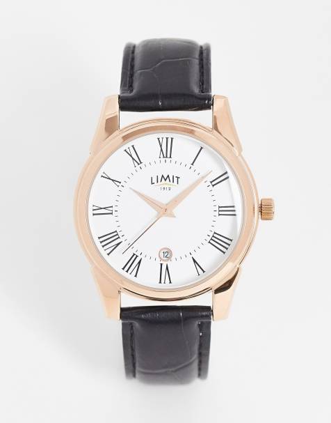 Limit faux leather watch with white dial in black - view 1