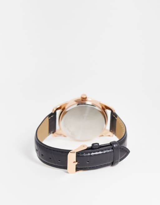 Limit faux leather watch with white dial in black, 3 of 4