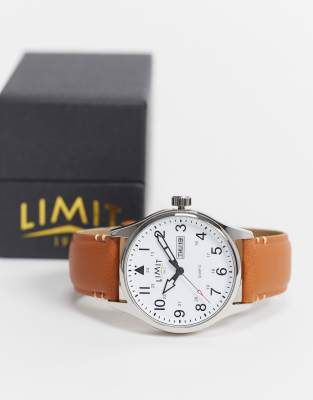 Limit faux mens leather watch in brown with date dial