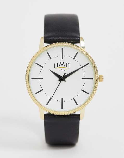 Limit – Goldene Uhr mit Band aus schwarzem Kunstleder