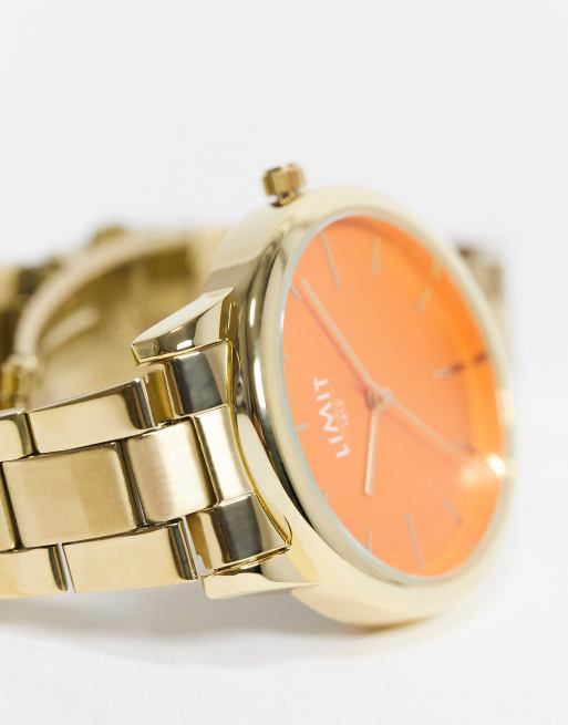 Limit – Goldfarbene Armbanduhr für Damen mit orangefarbenem Zifferblatt, 4 von 4