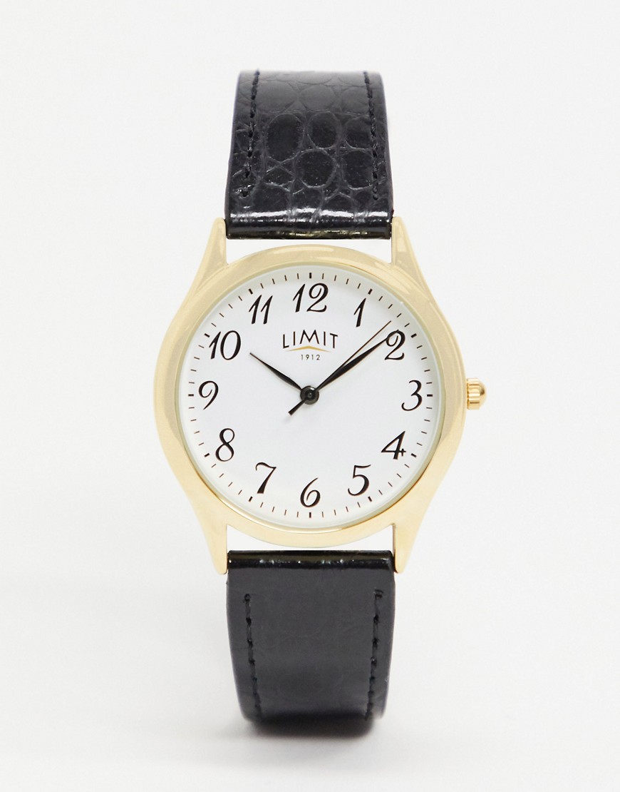 Limit - Goudkleurig horloge met bandje van zwart imitatieleer