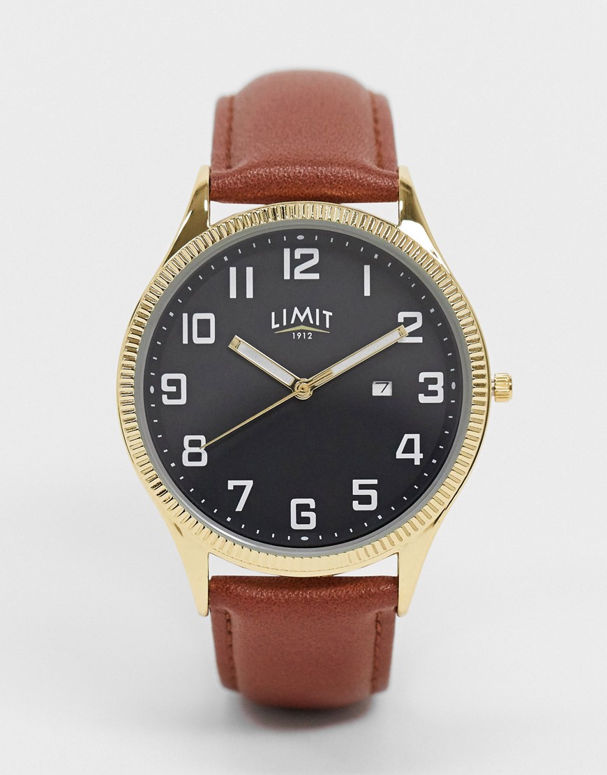 Limit - Goudkleurig horloge met bruine band van imitatieleer