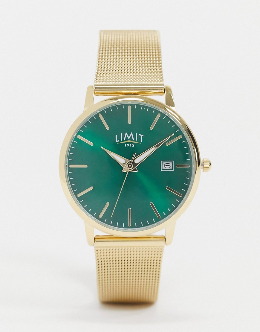 Limit - Goudkleurig horloge met mesh band en groene wijzerplaat