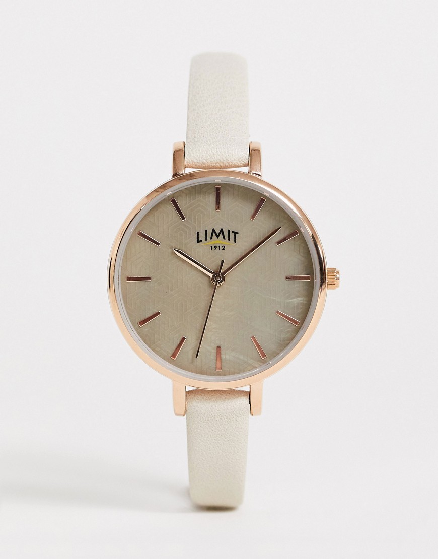 Limit – Grå klocka med armband i läderimitation och geometrisk urtavla