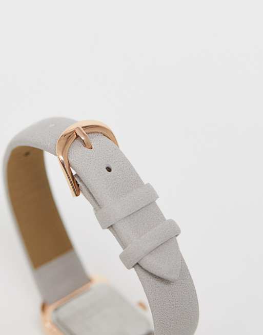 Limit – Grå, rektangulär klocka med armband i läderimitation, 4 av 4