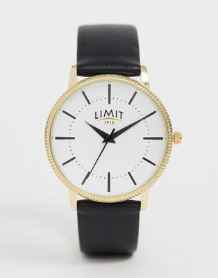 Limit – Guldfärgad klocka med svart armband i läderimitation