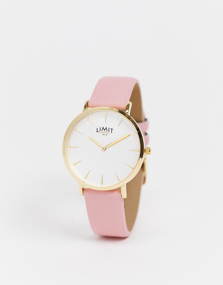 Limit - Horloge met bandje van roze imitatieleer met zilver/witte wijzerplaat