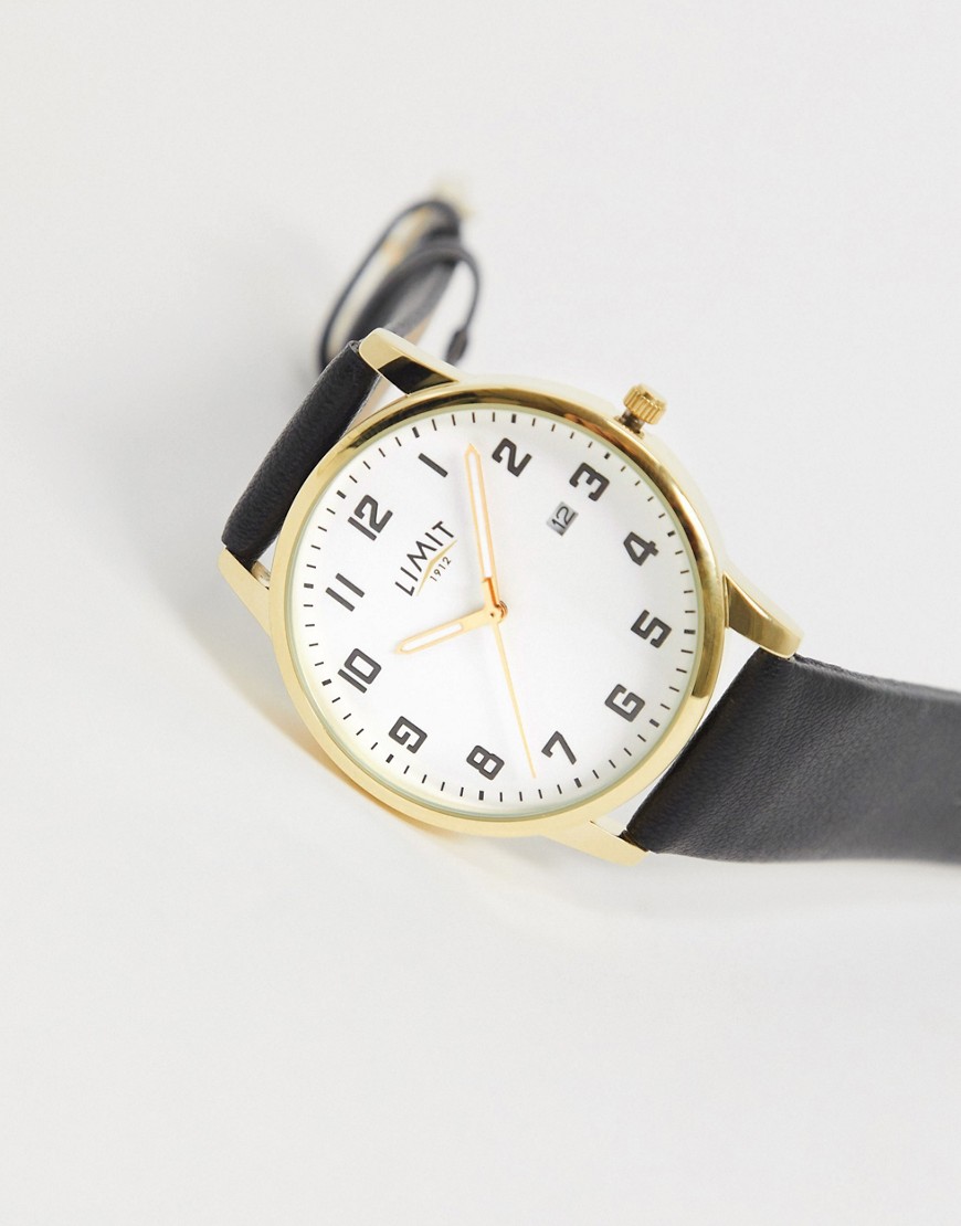 Limit - Horloge met gouden kast en bandje van zwart imitatieleer