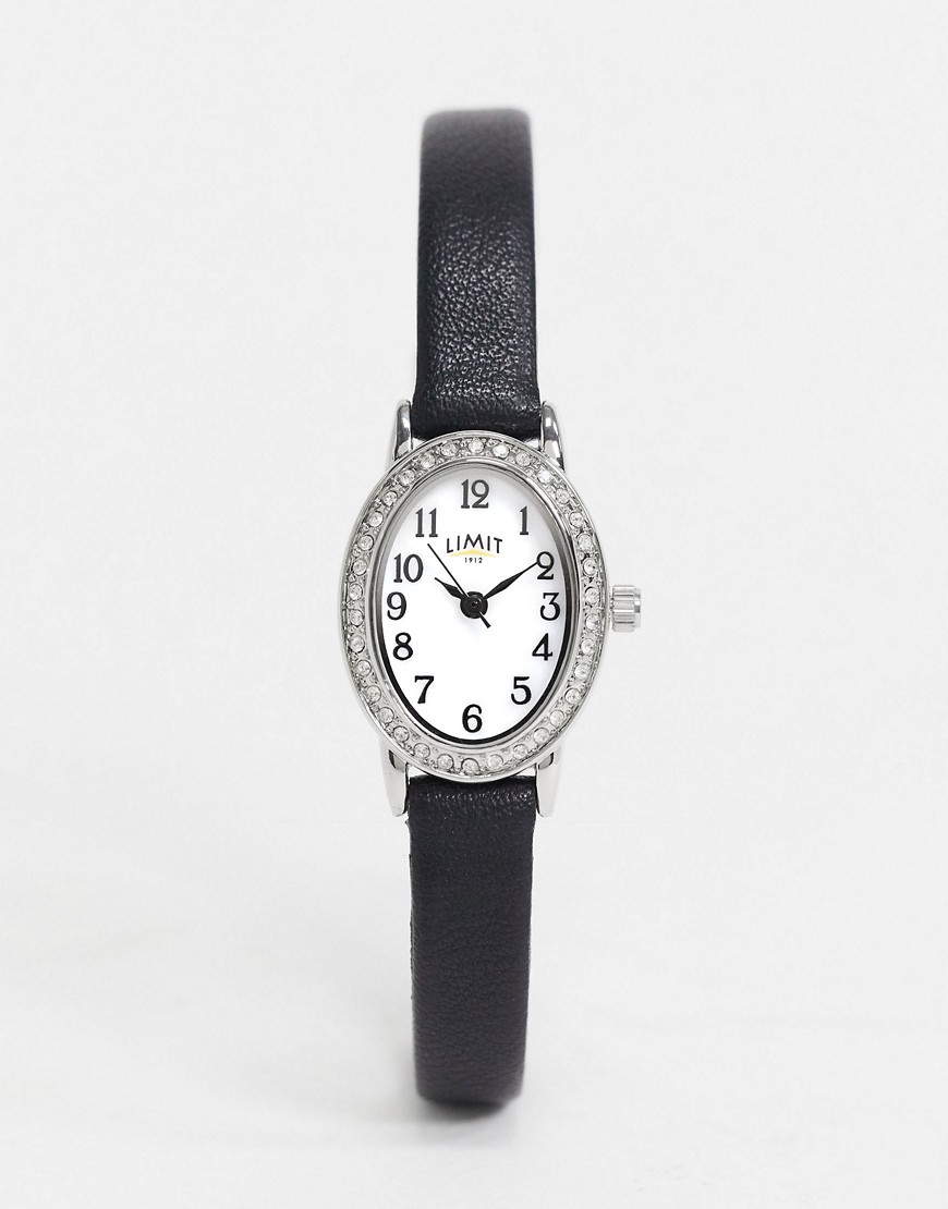 Limit - Horloge met ovale wijzerplaat en zwart imitatieleer