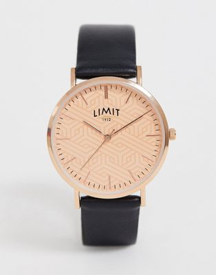 Limit - Horloge met roze wijzerplaat en bandje van zwart imitatieleer