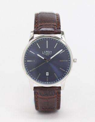 Limit - Horloge van imitatieleer in bruin met blauwe wijzerplaat
