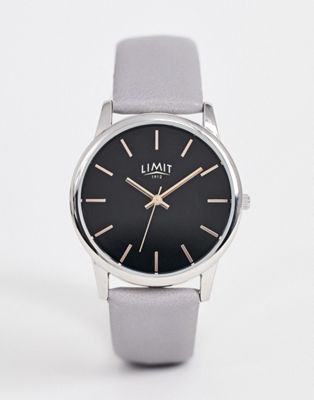 Limit - Horloge van imitatieleer in donkergrijs met zilveren behuizing
