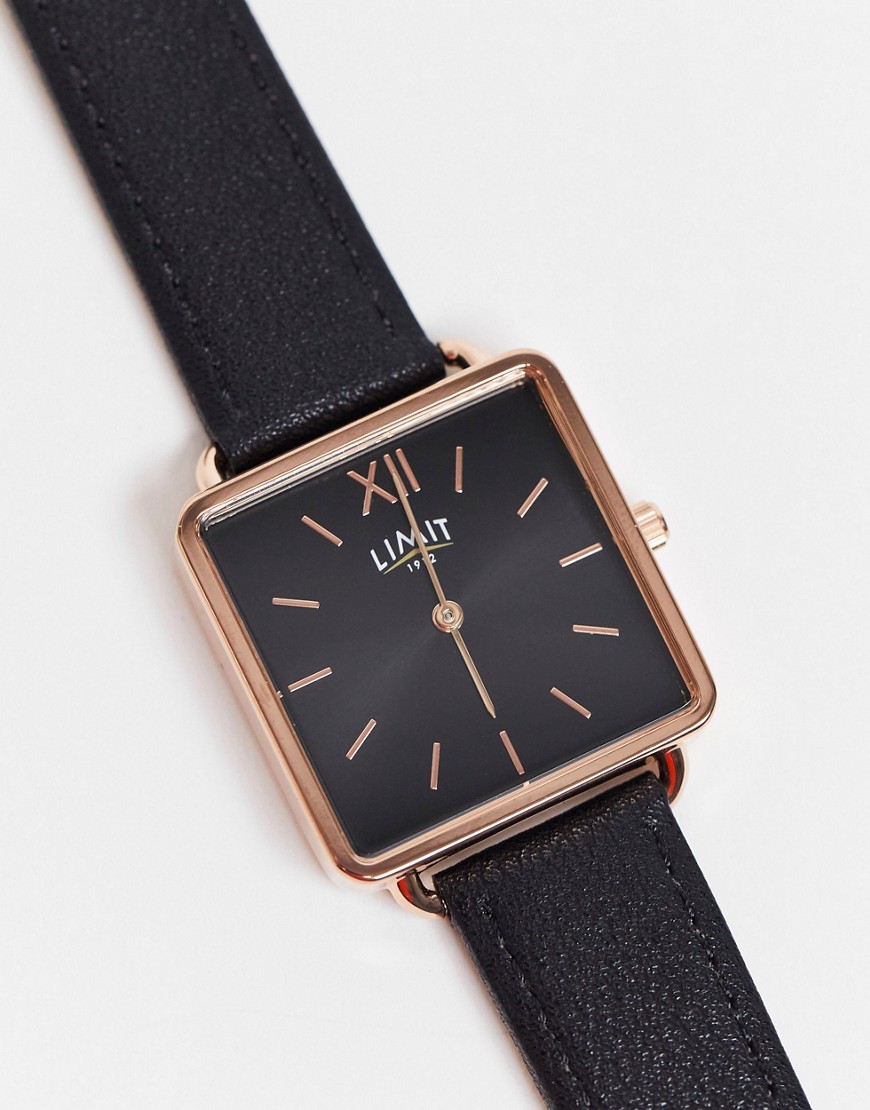 Limit - Horloge van imitatieleer in zwart met vierkante wijzerplaat