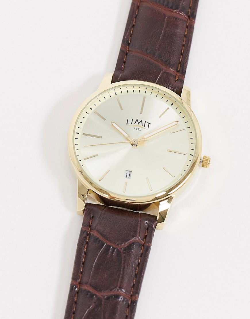 Limit - Horloge van imitatieleer met krokodillenprint in bruin