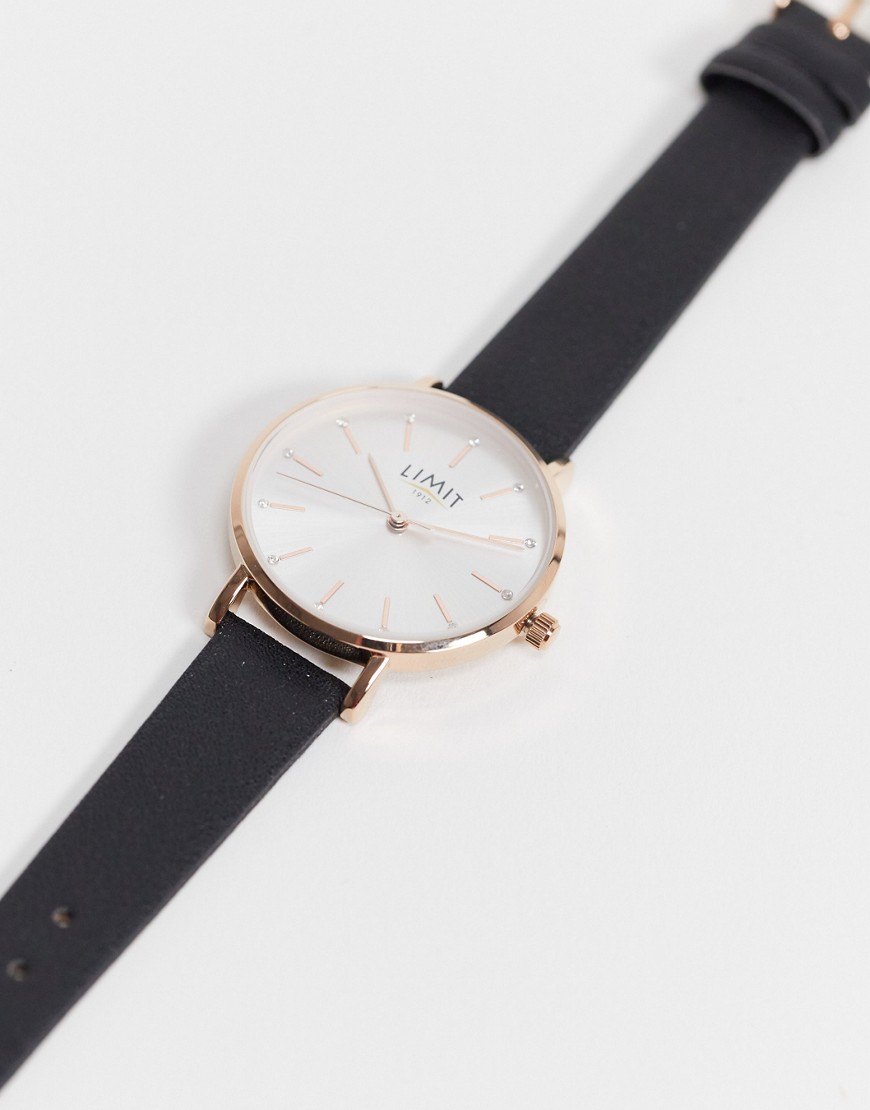 Limit - Horloge voor dames met zwart bandje van imitatieleer en zilveren wijzerplaat