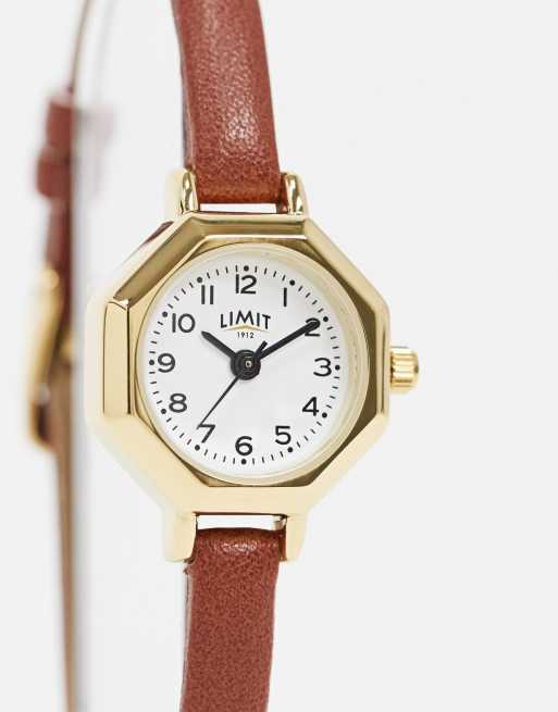 Limit – Klocka med brunt armband i läderimitation och åttakantig urtavla, 2 av 4
