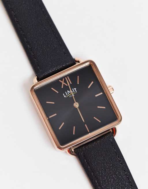 Limit – Kunstlederuhr in Schwarz mit quadratischem Zifferblatt