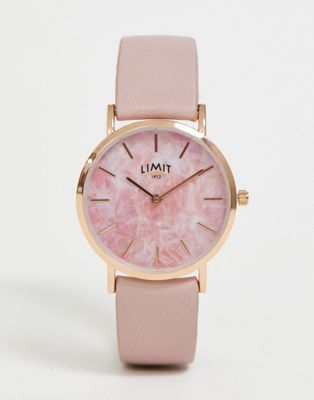 Limit - Kunstleren horloge in roze met gemarmerde wijzerplaat