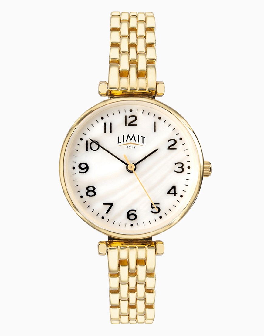 Limit Ladies classic gold alloy bracelet with white mother of pearl dial watch in white