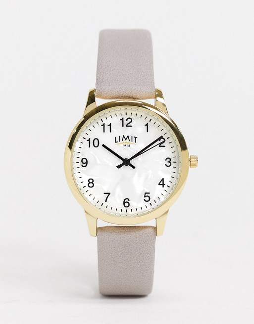 Limit leather watch in grey with white dial