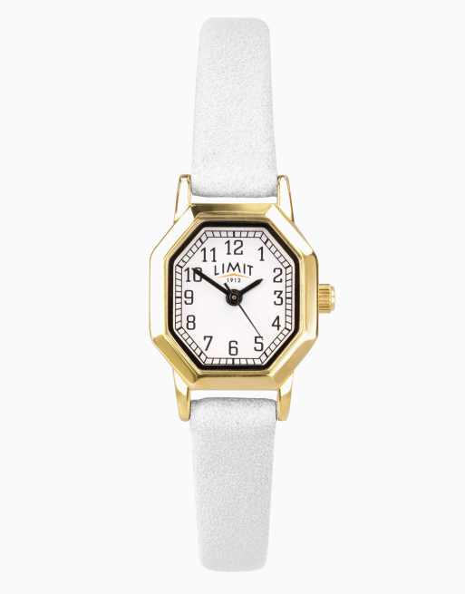 Limit Limit 22mm octagonal gold watch in white