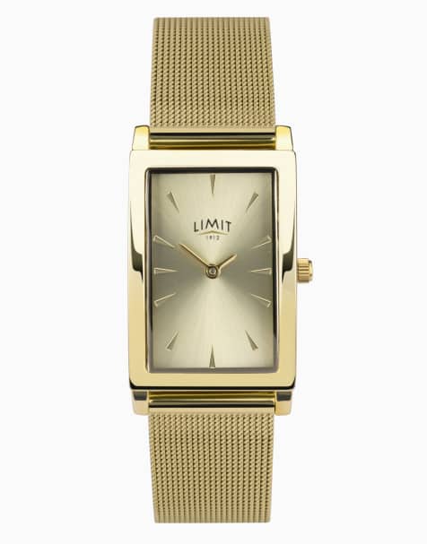 Limit Limit 23mm rectangular gold watch in champagne - view 1