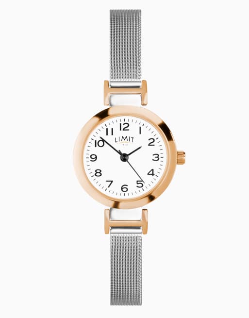 Limit Limit 25mm round rose gold watch in white