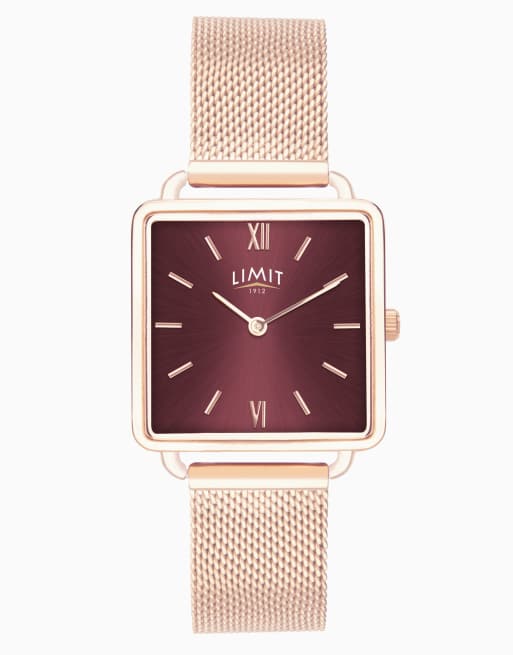 Limit Limit 29mm square rose gold watch in red