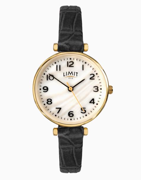 Limit Limit 30mm round gold watch in white - view 1