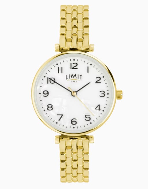 Limit Limit 30mm round gold watch in white
