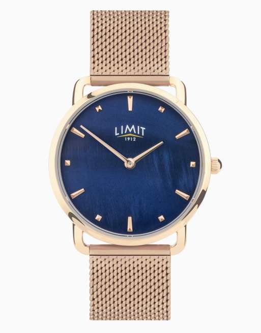 Limit Limit 33mm round rose gold watch in blue