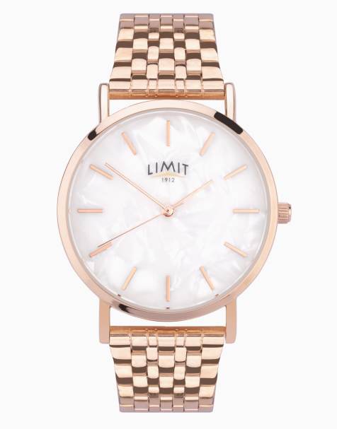 Limit Limit 35mm round rose gold watch in white - view 1