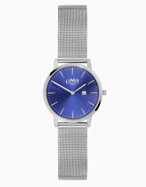 Limit Limit 35mm round silver watch in blue - view 1