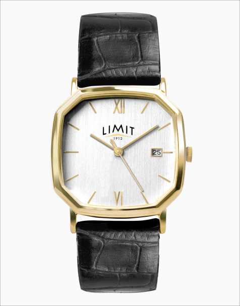Limit Limit 38mm mens octagonal gold analogue watch in black - view 1