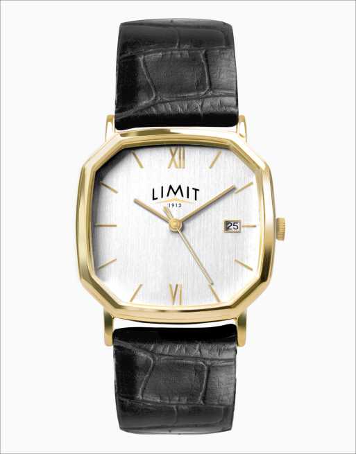 Limit Limit 38mm mens octagonal gold analogue watch in black