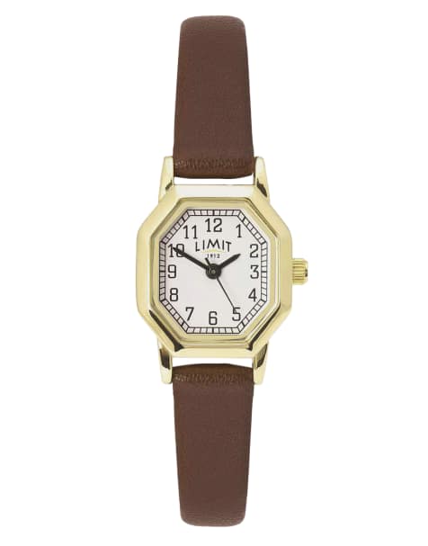 Limit Limit classic 20mm octagonal gold watch in white - view 1