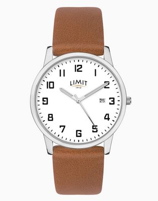 Limit classic watch with tan pu strap in white
