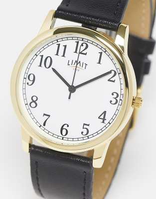 Limit Limit mens faux leather watch with white dial in black