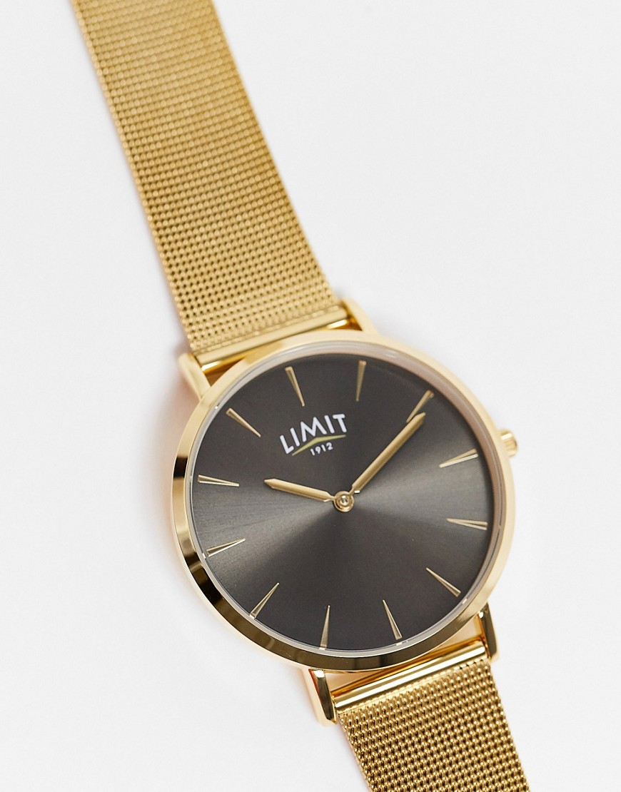 Limit - Mesh horloge in goud met leisteengrijze wijzerplaat