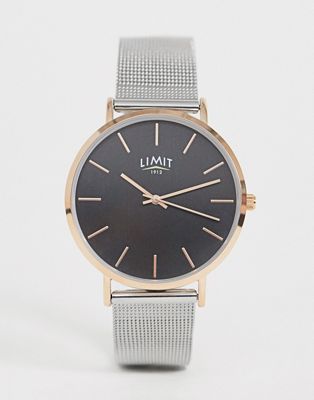 Limit - Mesh horloge in xilver met zwarte wijzerplaat-Zilver