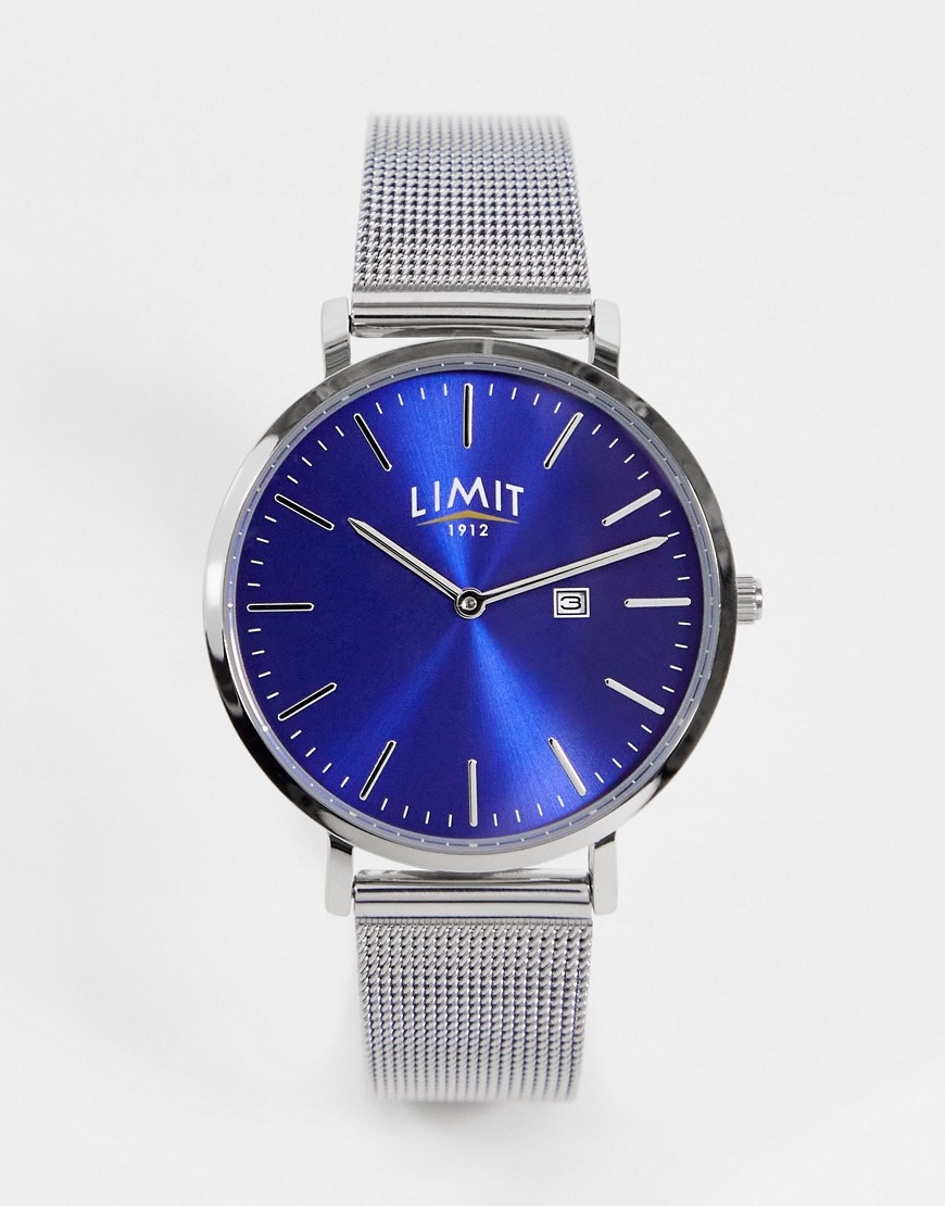 Limit - Mesh horloge in zilver met blauwe wijzerplaat
