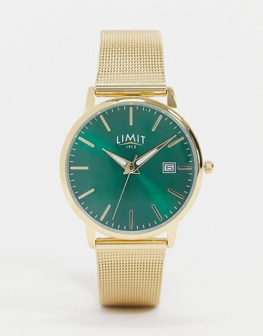 Limit mesh watch in gold with green dial