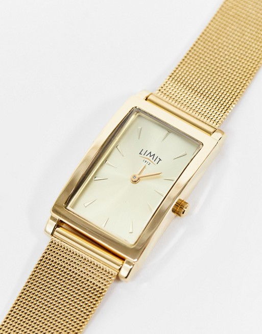 Limit mesh watch in gold with rectangular dial