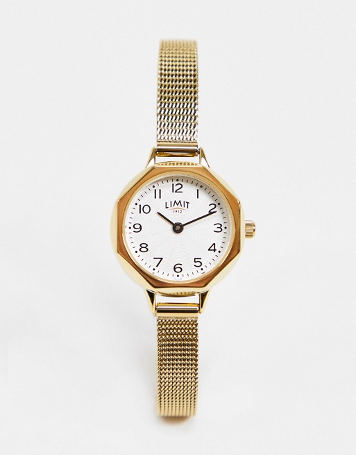 Limit mesh watch in gold with silver/ white dial